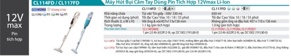Máy Hút Bụi Dùng Pin(12V MAX) (kèm 01 pin + sạc) - Makita CL114FDWIX