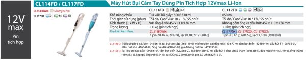 Máy Hút Bụi Dùng Pin(KHOANG CHỨA BỤI M (kèm 01 pin + sạc) - Makita CL117FDX1