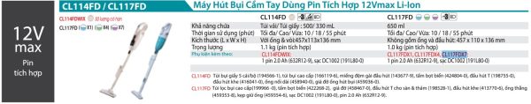 Máy Hút Bụi Dùng Pin(KHOANG CHỨA BỤI M (kèm 01 pin + sạc) - Makita CL117FDX7