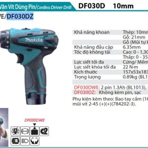 Máy Khoan Và Vặn Vít Dùng Pin(10.8V) (không kèm pin sạc) - Makita DF030DZ