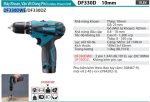Máy Khoan Và Vặn Vít Dùng Pin(10.8V) (kèm 02 pin 1.5AH + sạc) - Makita DF330DWE
