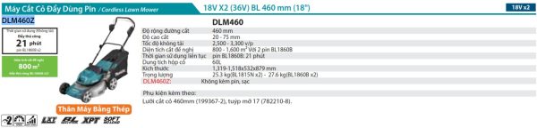 Máy Cắt Cỏ Đẩy Dùng Pin(BL)(18Vx2) (không kèm pin sạc) - Makita DLM460Z