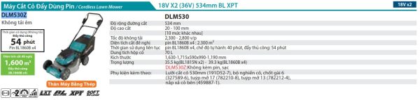 Máy Cắt Cỏ Đẩy Dùng Pin(530MM/BL)(18VX2) (không kèm pin sạc) - Makita DLM530Z