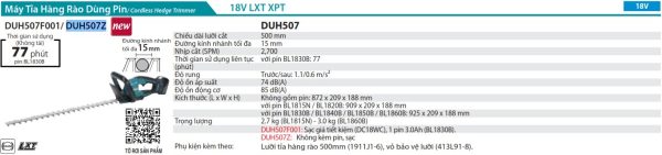 Máy Tỉa Hàng Rào Dùng Pin(500MM)(18V) - Makita DUH507Z