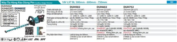 Máy Tỉa Hàng Rào Dùng Pin(600MM/BL)(18V) (không kèm pin sạc) - Makita DUH602Z