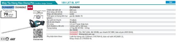 Máy Tỉa Hàng Rào Dùng Pin(600MM/BL)(18V) (kèm 01 pin 5.0 + sạc nhanh) - Makita DUH606RT