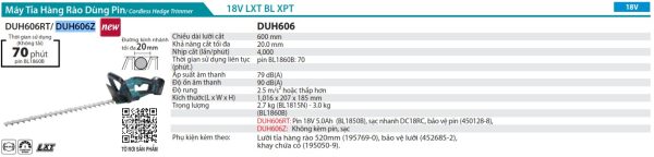 Máy Tỉa Hàng Rào Dùng Pin(600MM/BL)(18V) (không kèm pin sạc) - Makita DUH606Z