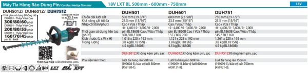 Máy Tỉa Hàng Rào Dùng Pin(750MM/BL)(18V) (không kèm pin sạc) - Makita DUH751Z