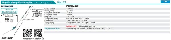 Máy Tỉa Hàng Rào Dùng Pin(460MM)(18V) (không kèm pin sạc) - Makita DUN461WZ