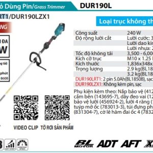 Máy Cắt Cỏ Dùng Pin(TAY CẦM VÒNG/BL) (kèm 02 pin 5.0 + sạc nhanh) - Makita DUR190LRT1