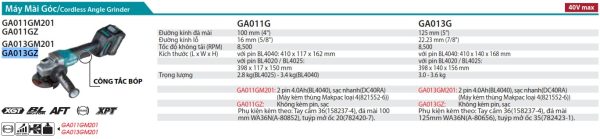 Máy Mài Góc Dùng Pin (không kèm pin sạc) - Makita GA013GZ