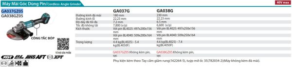 Máy Mài Góc Dùng Pin (không kèm pin sạc) - Makita GA037GZ05
