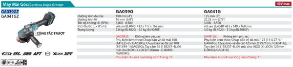 Máy Mài Góc Dùng Pin (không kèm pin sạc) - Makita GA039GZ