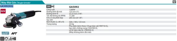 Máy Mài Góc(125MM/1900W/CÔNG TẮC TRƯỢT) - Makita GA5092X02