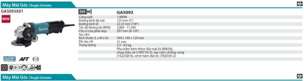 Máy Mài Góc(125MM/1900W/CÔNG TẮC BÓP) - Makita GA5095X01