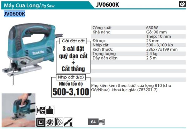 Máy cưa lọng Makita JV0600K 650W