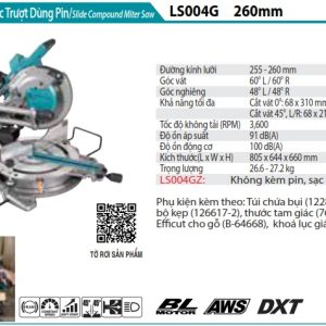 Máy cưa đa góc trượt dùng pin Makita LS004GZ
