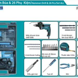 MÁY KHOAN BÚA Makita M8100KX2B (16MM)(26 CÁI PHỤ  KIỆN)