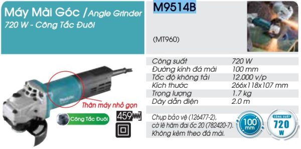 MÁY MÀI GÓC Makita M9514B (100MM/720W/CÔNG TẮC ĐUÔI)
