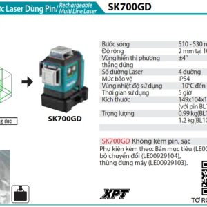 MÁY CÂN MỰC LASER TIA XANH DÙNG PIN Makita SK700GD (12V (không kèm pin sạc)