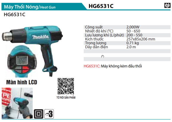 Máy Thổi Nóng(2000W) - Makita HG6531C