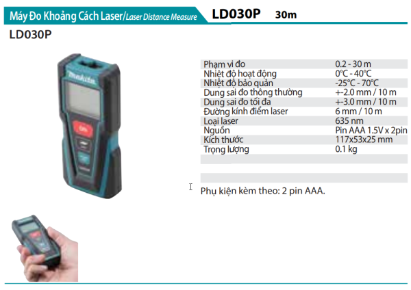 Máy đo khoảng cách laser 30m Makita LD030P