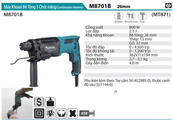 MÁY KHOAN BÊ TÔNG 3 CHỨC NĂNG MAKITA  M8701B